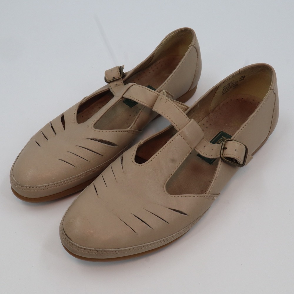 Rockport T-Strap Mary Jane Flats Womens 7M Tan Leather Laser Cut W2891